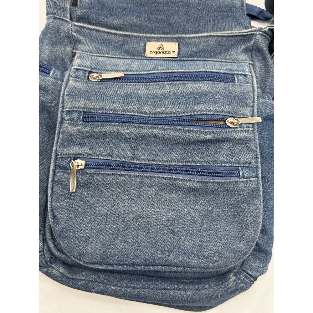 Organizzi Blue Denim Crossbody Travel Bag Retro Boho Multi Pocket - Picture 2 of 12